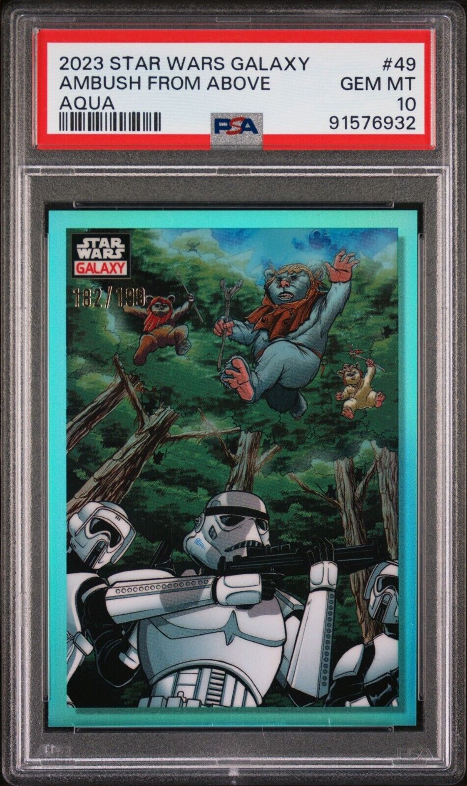 PSA 10 Star Wars Card 2023 Galaxy Ambush From Above Aqua /199 Trooper Ewok Jedi
