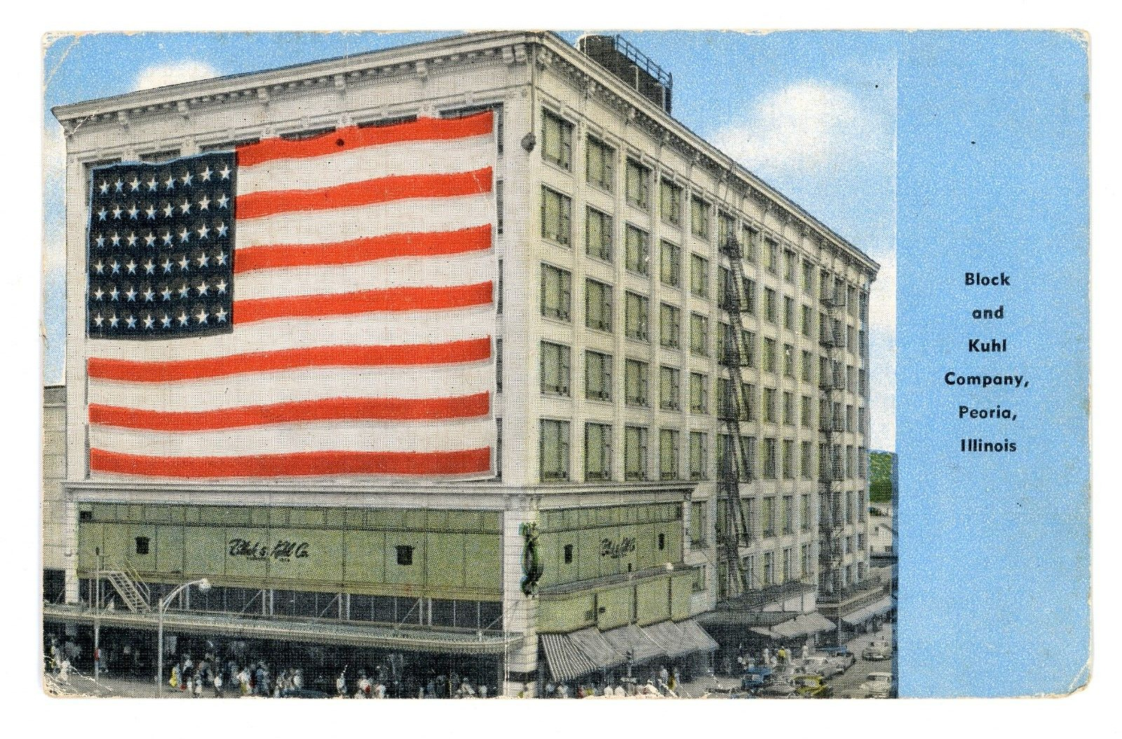United States Flag Peoria Illinois Block and Kuhl c1953 Vintage Postcard