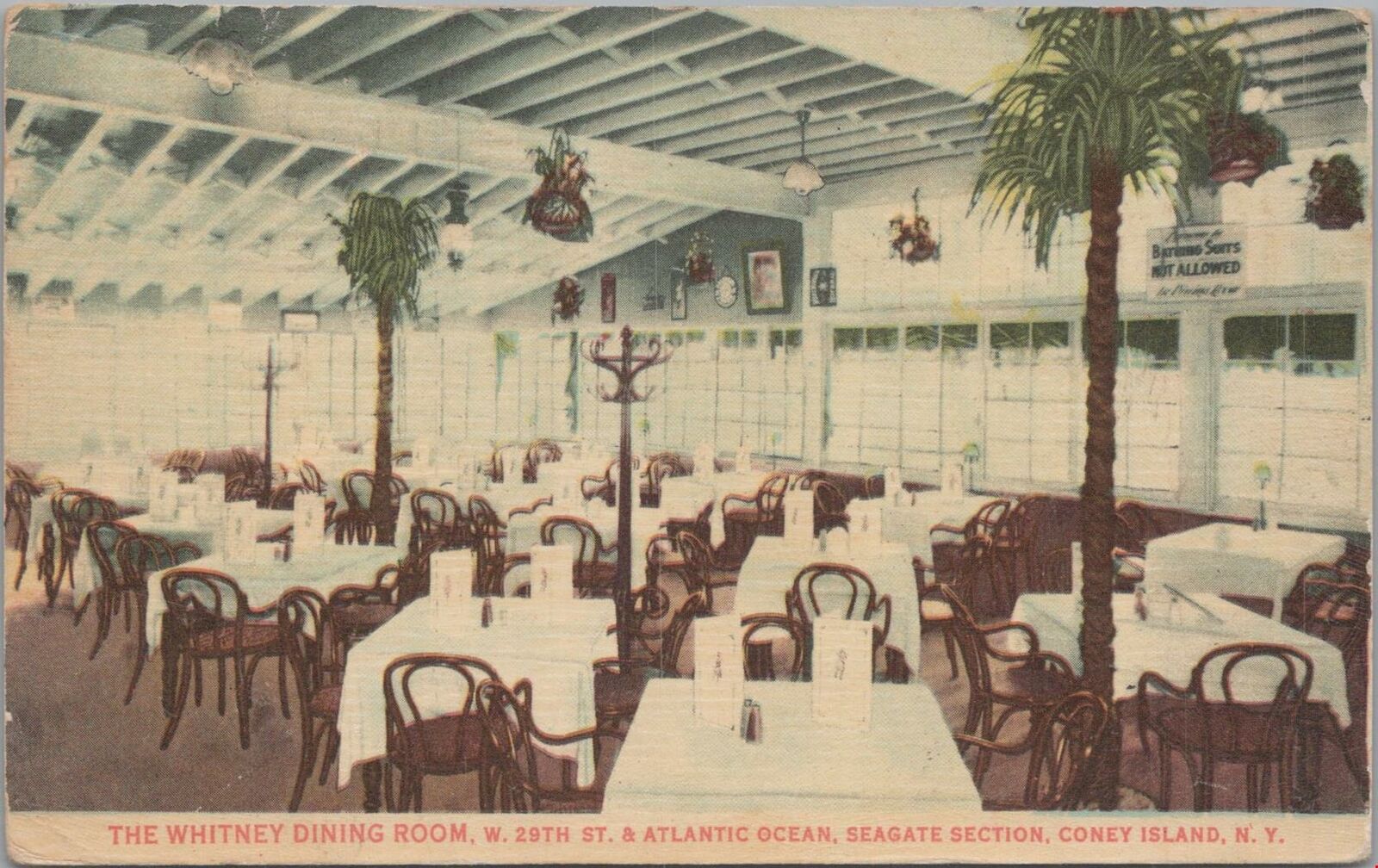 Postcard Whitney Dining Room Coney Island NY 1919 