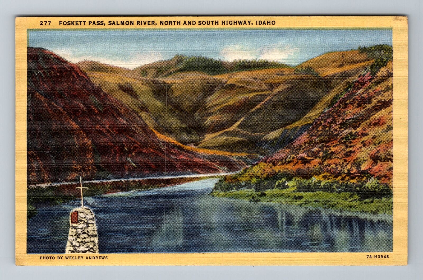 ID-Idaho, Foskett Pass, Salmon River, Highway, Vintage Postcard