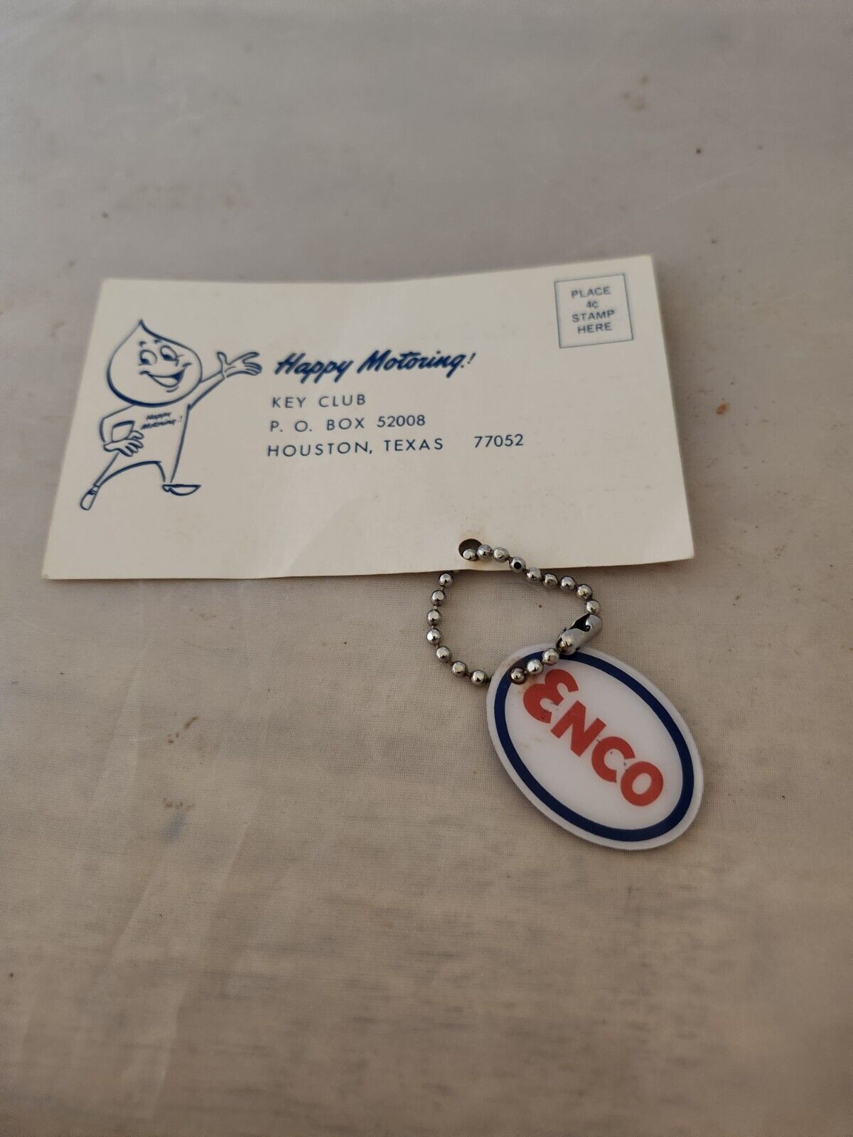 VINTAGE ENCO GAS AND OIL KEYCHAIN WITH OIL DROP MAN VERY RARE
