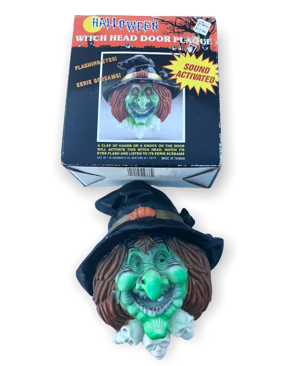Vintage Woolworth’s Halloween Witch Head Door Plaque- Sound Activated