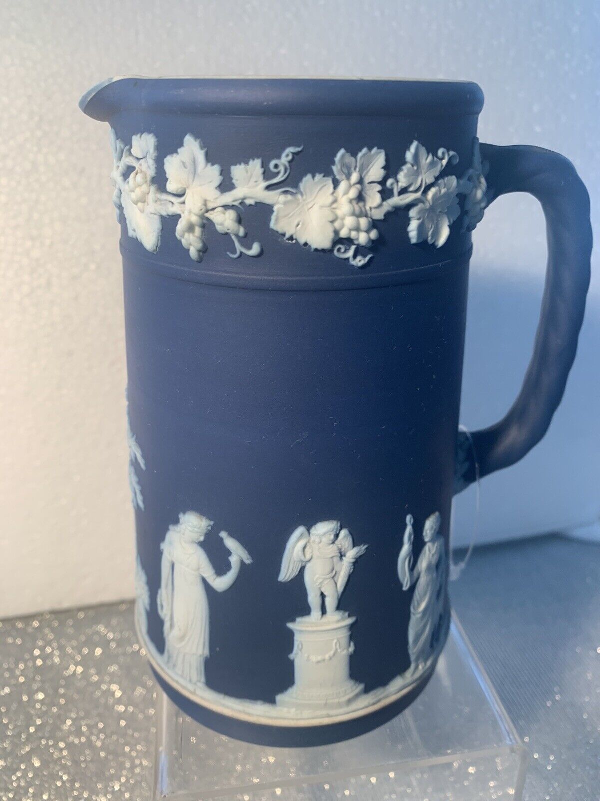 Antique Wedgewood Dark Blue large pitcher 6 1/2” x 6” marked on bottom