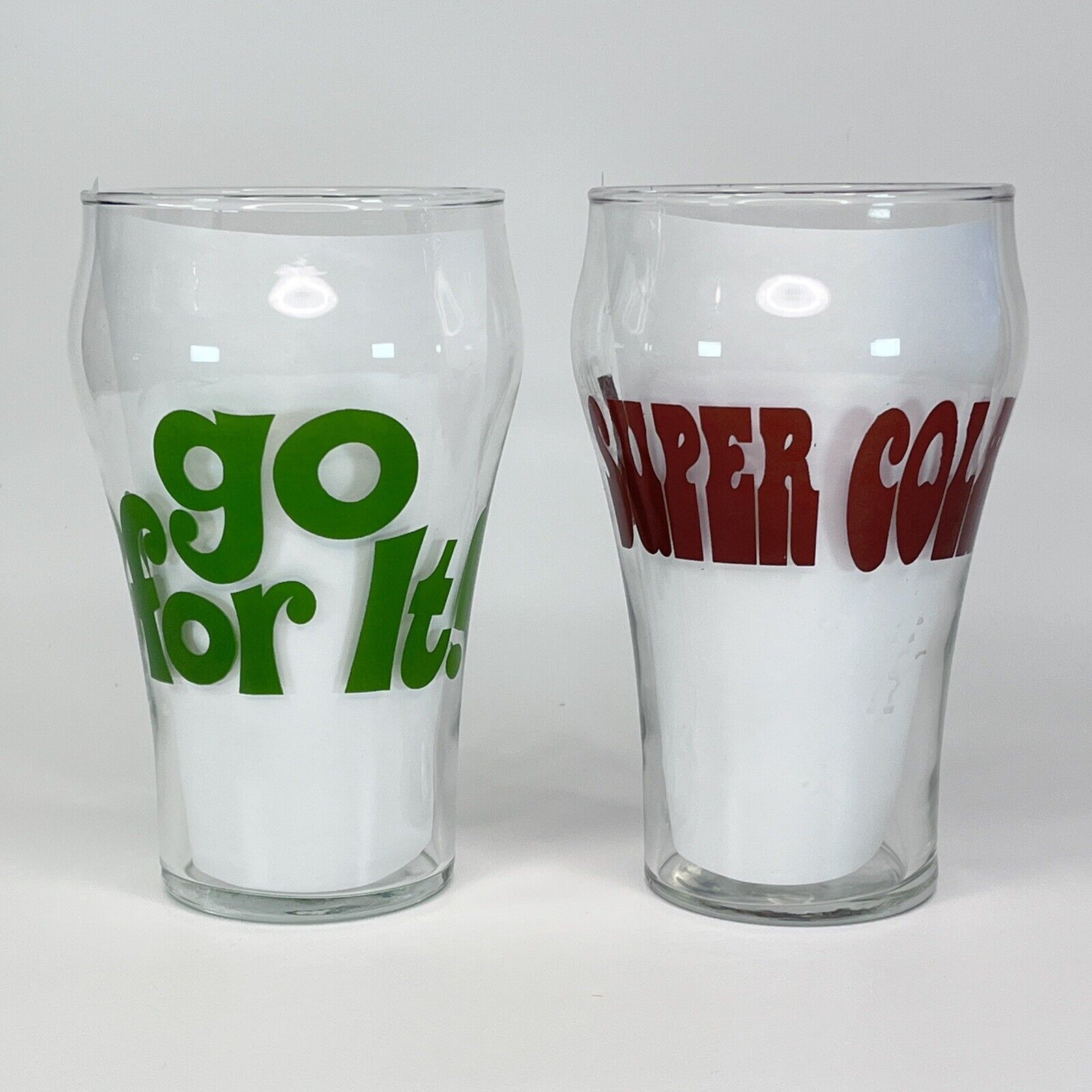2x Vintage 1970s “Super Cola” “Go For It” 32 Ounce Tumbler Glass Cup