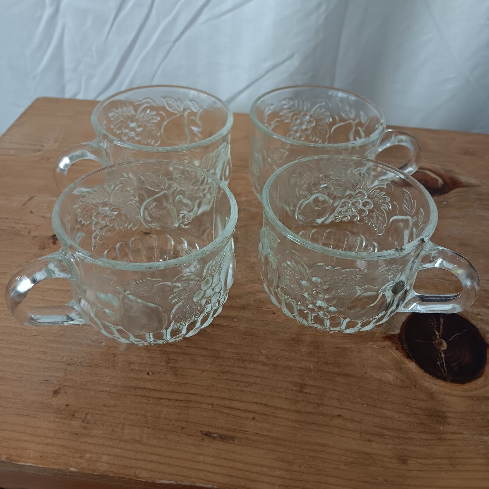 Vintage set of 12 clear glass fruit themed Punch Bowl cups