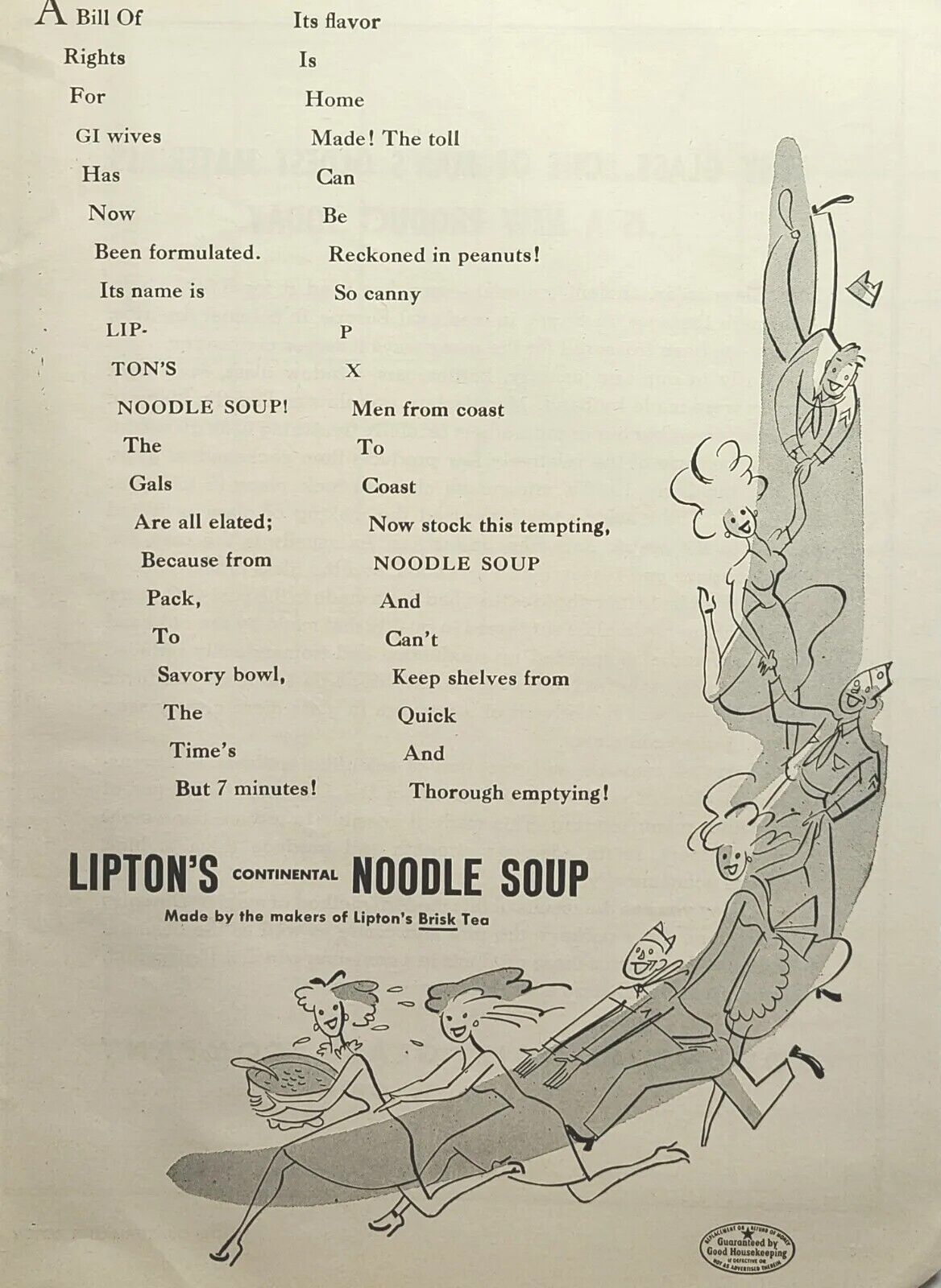 Lipton\'s Noodle Soup Servicemen Ladies Conga Line Dance Vintage Print Ad 1945