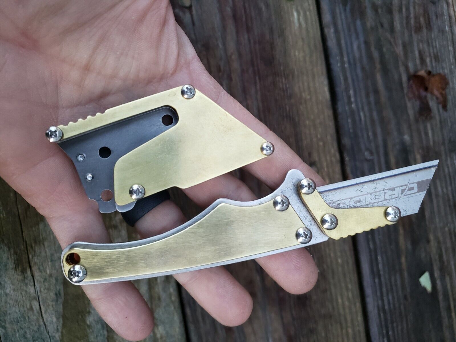 Custom Brass EDC Fixed Utility Blade SS Knife Sheath Belt Clip USA Made