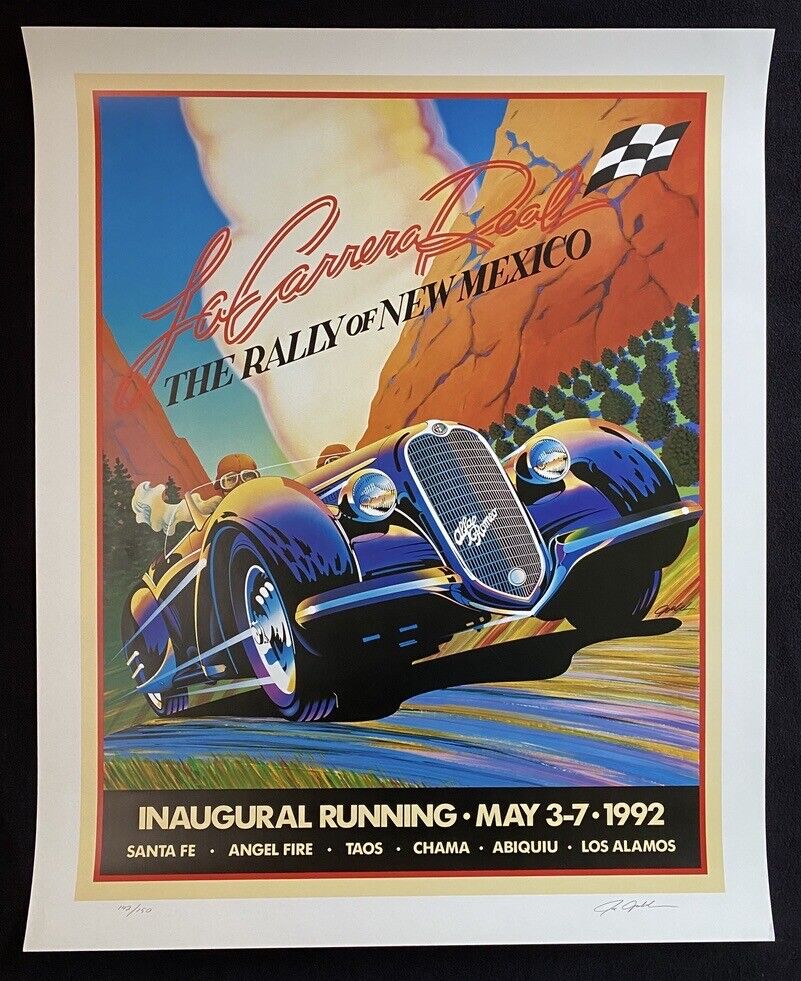 SIGNED #d 1992 La Carrera Real New Mexico Rally LITHO Poster ALFA ROMEO 8C 2900