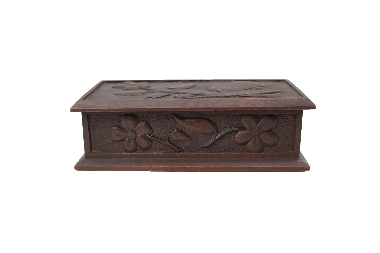 Vintage Folk Art Carved Wood Trinket Box