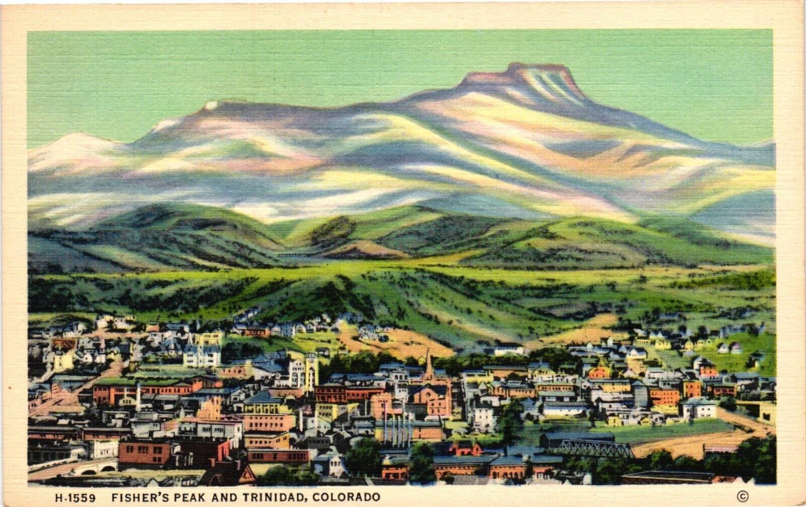 Vintage Postcard- H1559. Fisher\'s Peak & Trinidad, Colorado. Unposted 1930