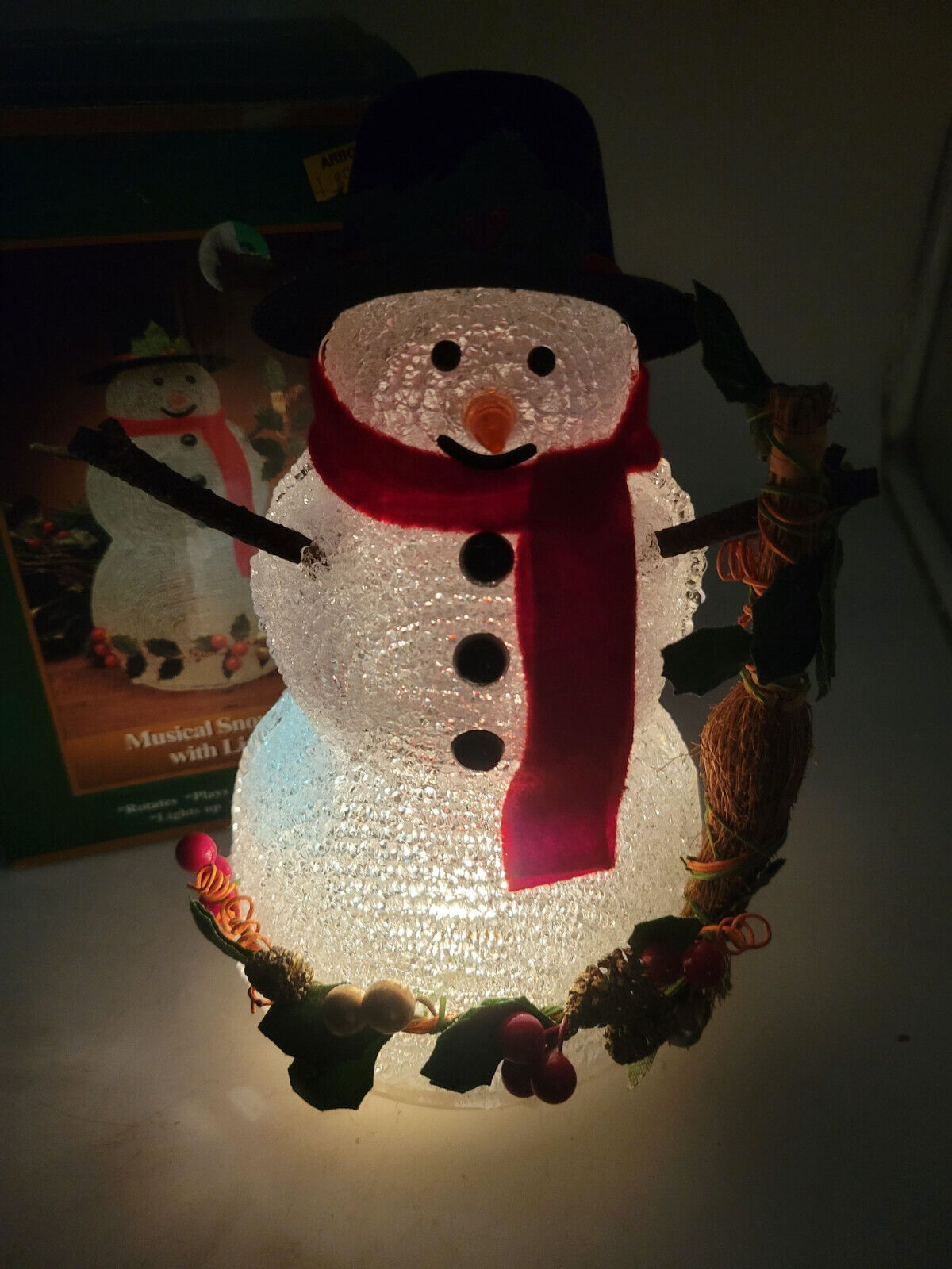 Vintage Snowman Clear Acrylic Light Music Rotates Christmas 13\