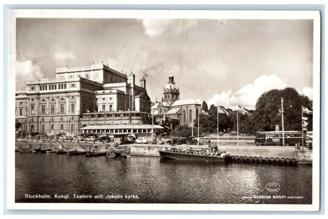 1954 Royal Theater & St. Jacob\'s Church Stockholm Sweden  RPPC Photo Postcard