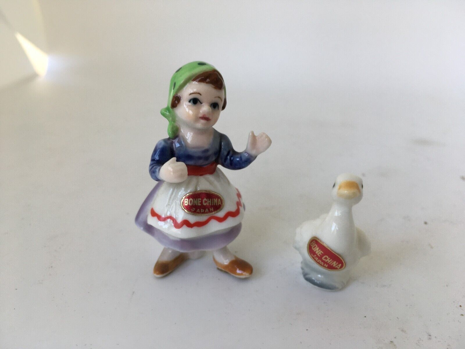 Vintage Japanese Bone China Miniature Girl and Duck ~ Japan Miniatures