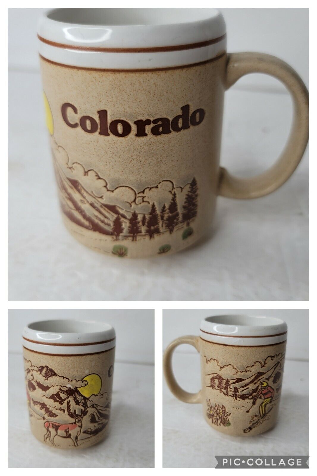 Vintage 3D Colorado Coffee Mug Cup Souvenir Mountain Elk Skiing Appx 4 x 2.5\