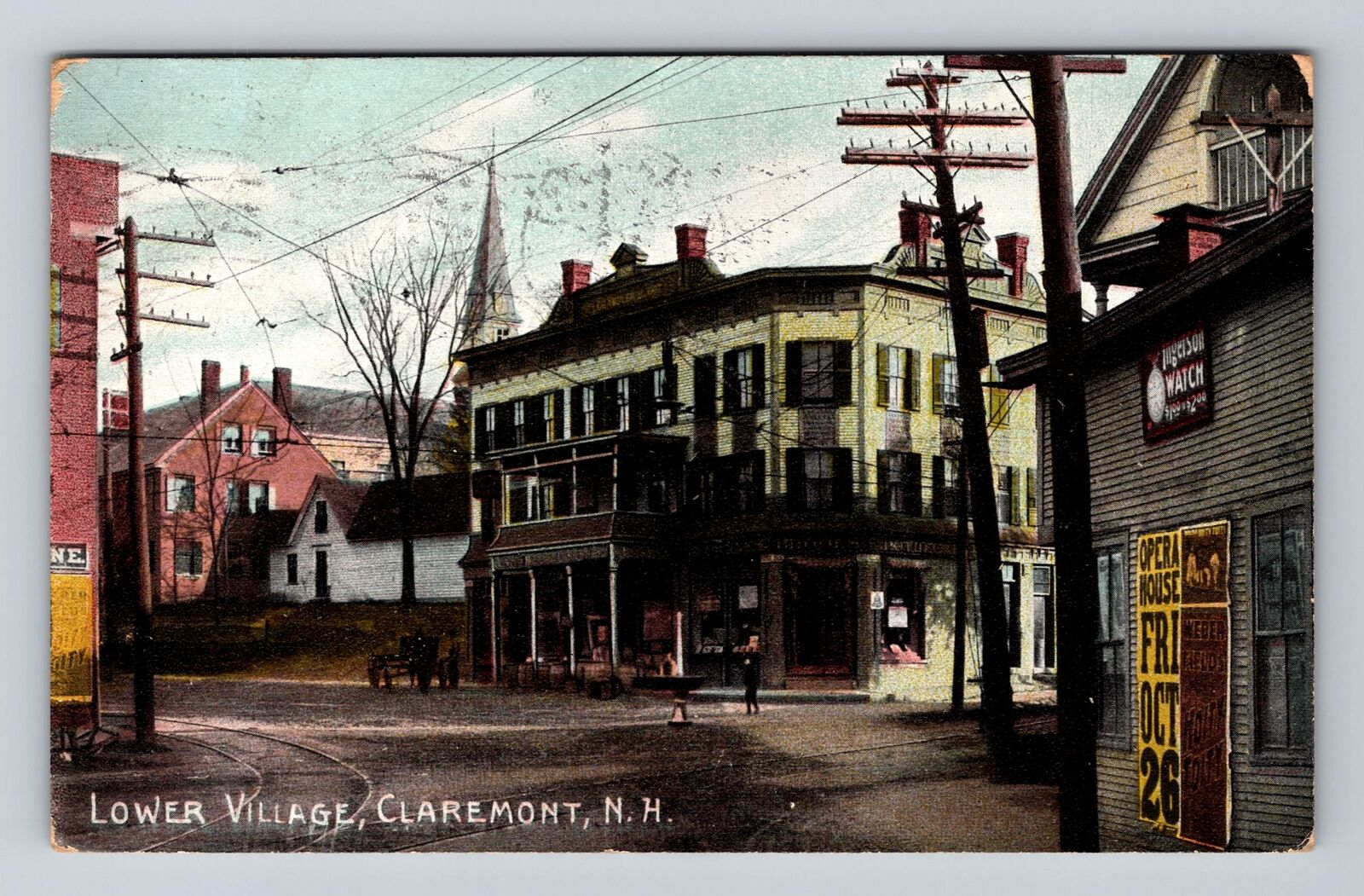 Claremont NH-New Hampshire, Lower Village, Antique, Vintage c1908 Postcard