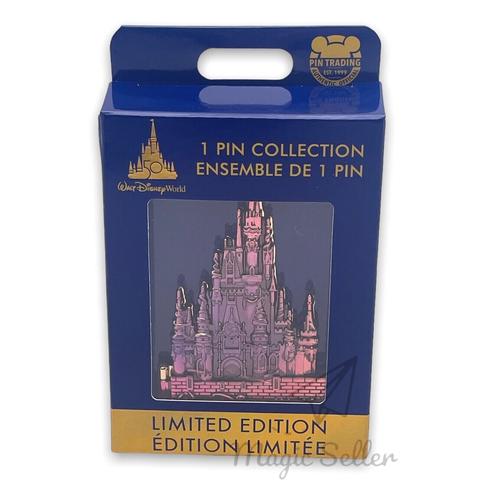 2022 Walt Disney World 50th Anniversary Cinderella Castle Pink Hinged Jumbo Pin