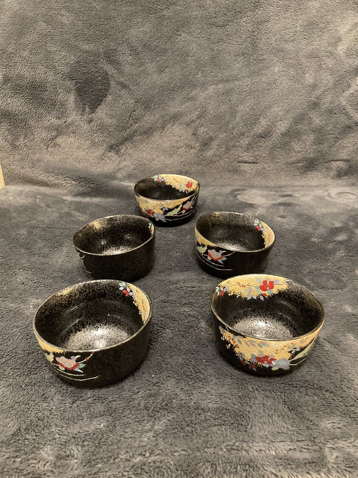 Japanese Teacup Set Of Five Yunomi Vintage