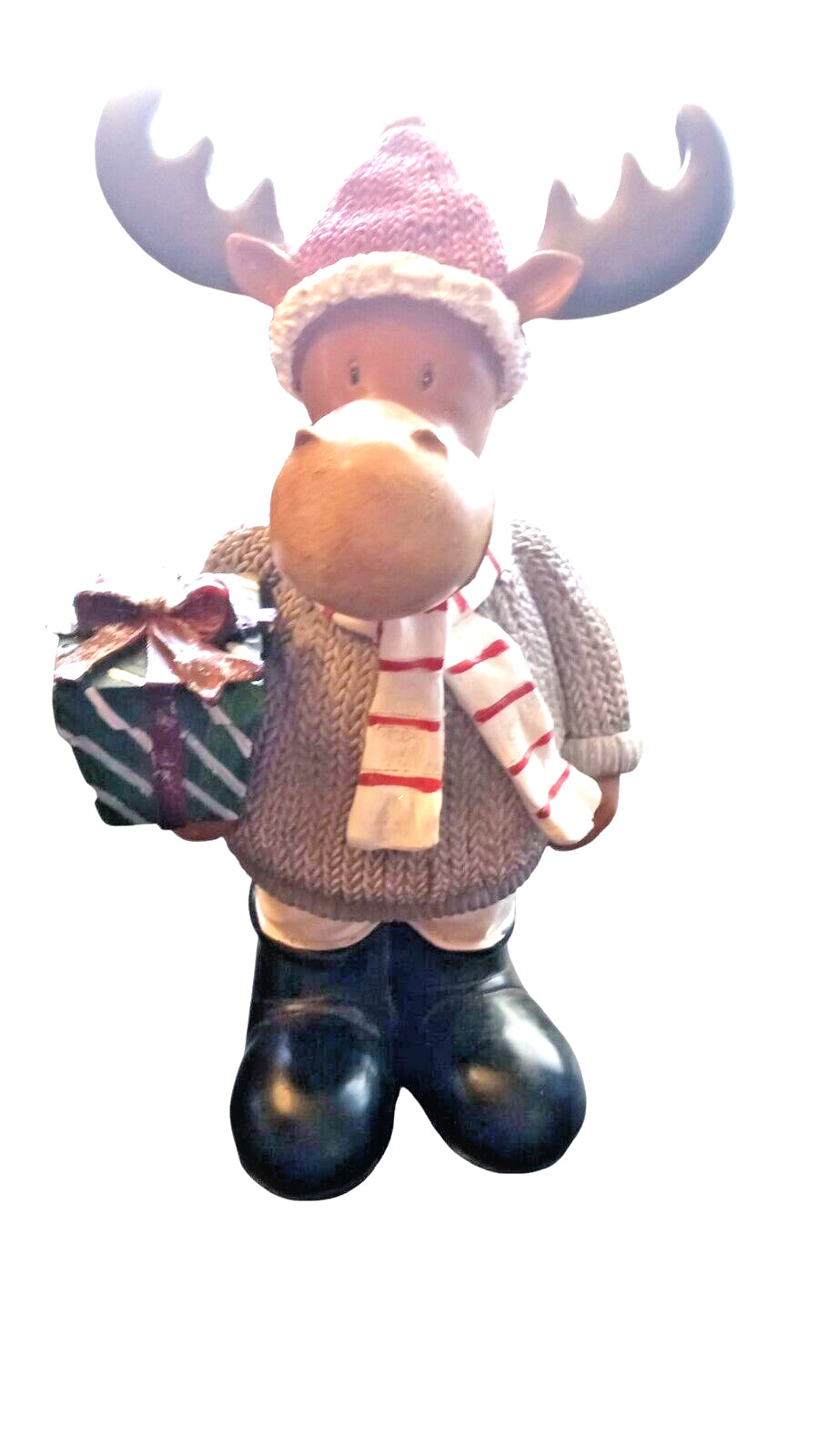 Christmas Moose Vintage Resin Figure Wearing Sweater And Scarf
