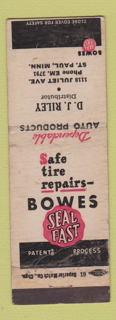 Matchbook Cover - Bowes Fast Seal DJ Riley St Paul MN WEAR