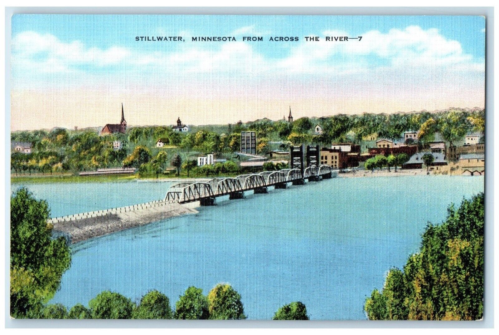 c1940\'s Stillwater Minnesota MN, View From Across The River Vintage  Postcard