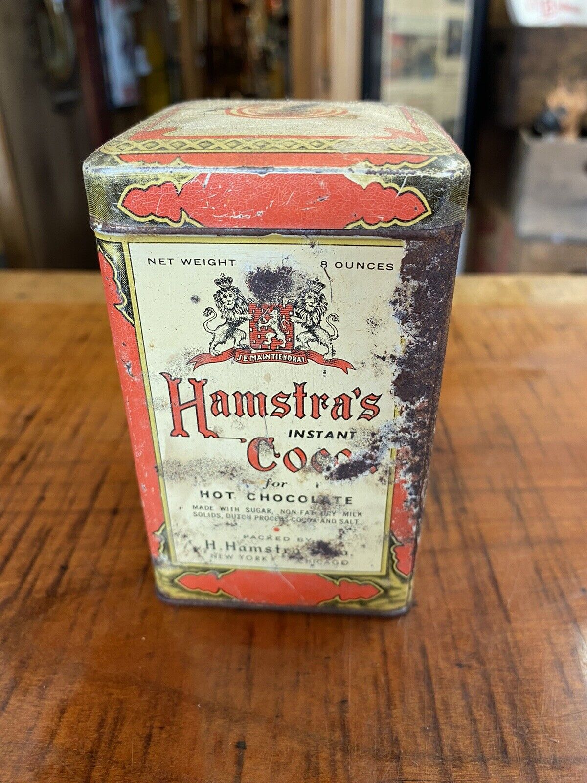 Vintage 1940’s Hamstra’s Instant Cocoa Tin With Lid