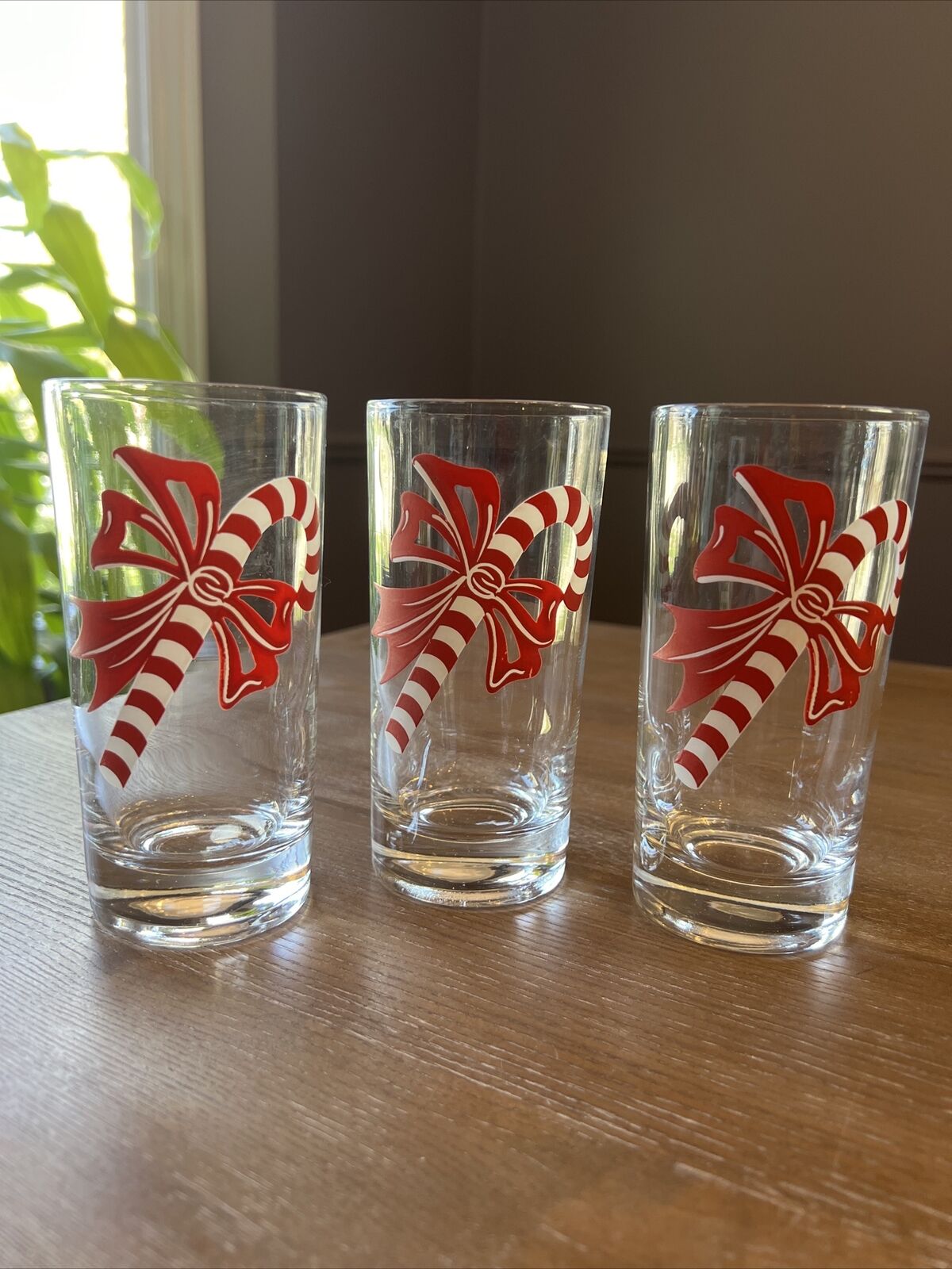 Set of 3 Vintage Holiday🎄Candy Cane Drinking Highball Juice Glasses Christmas