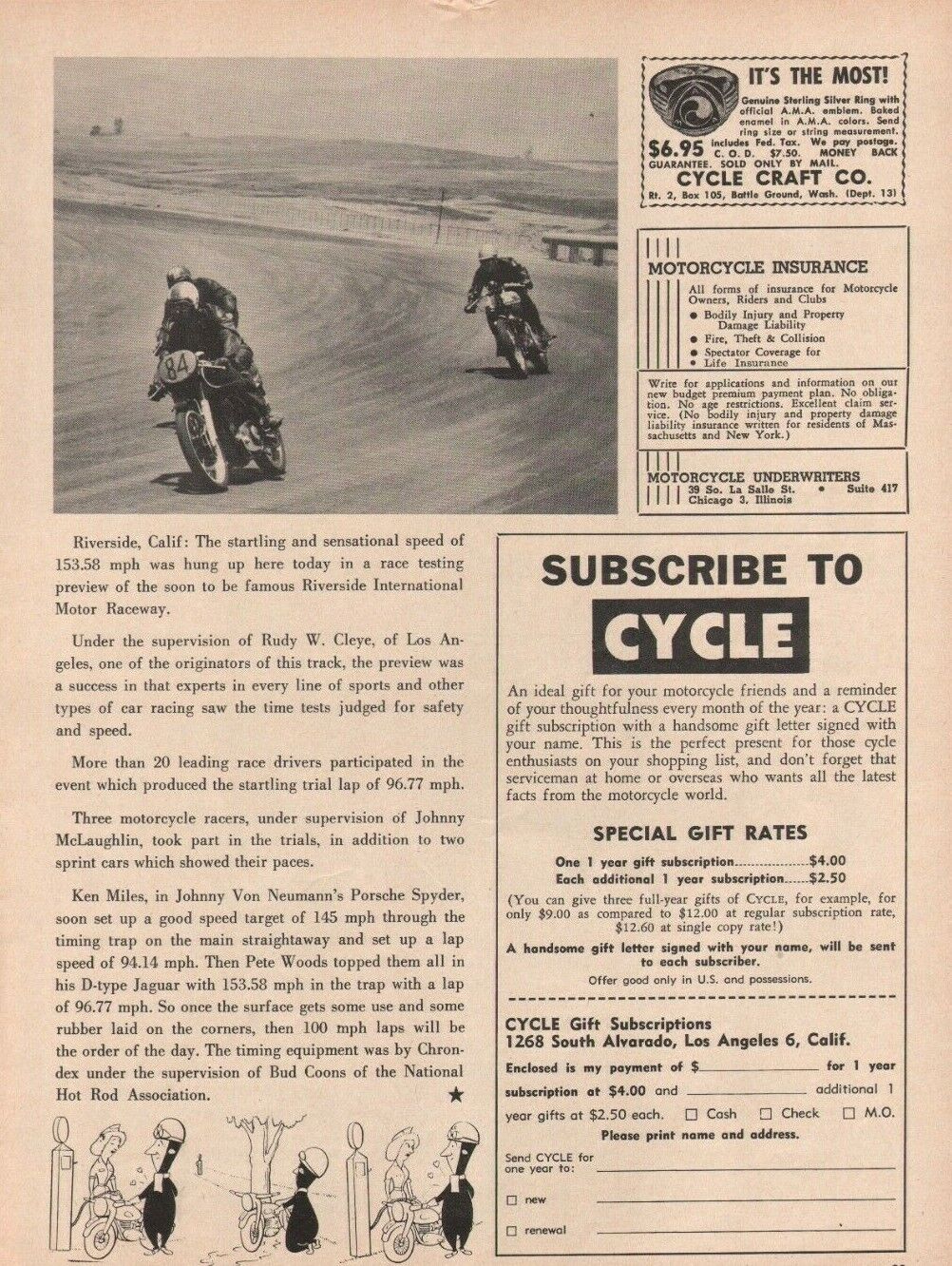 1957 Riverside International Motor Raceway - 1-Page Vintage Motorcycle Article