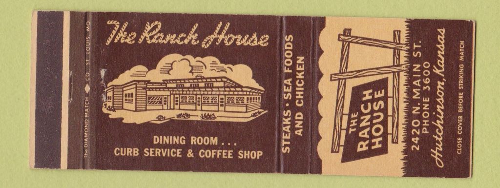 Matchbook Cover - The Ranch House Hutchinson KS