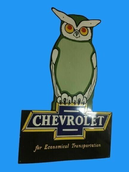 Porcelain Chevrolet owl Enamel Sign Size 36x23 Inches