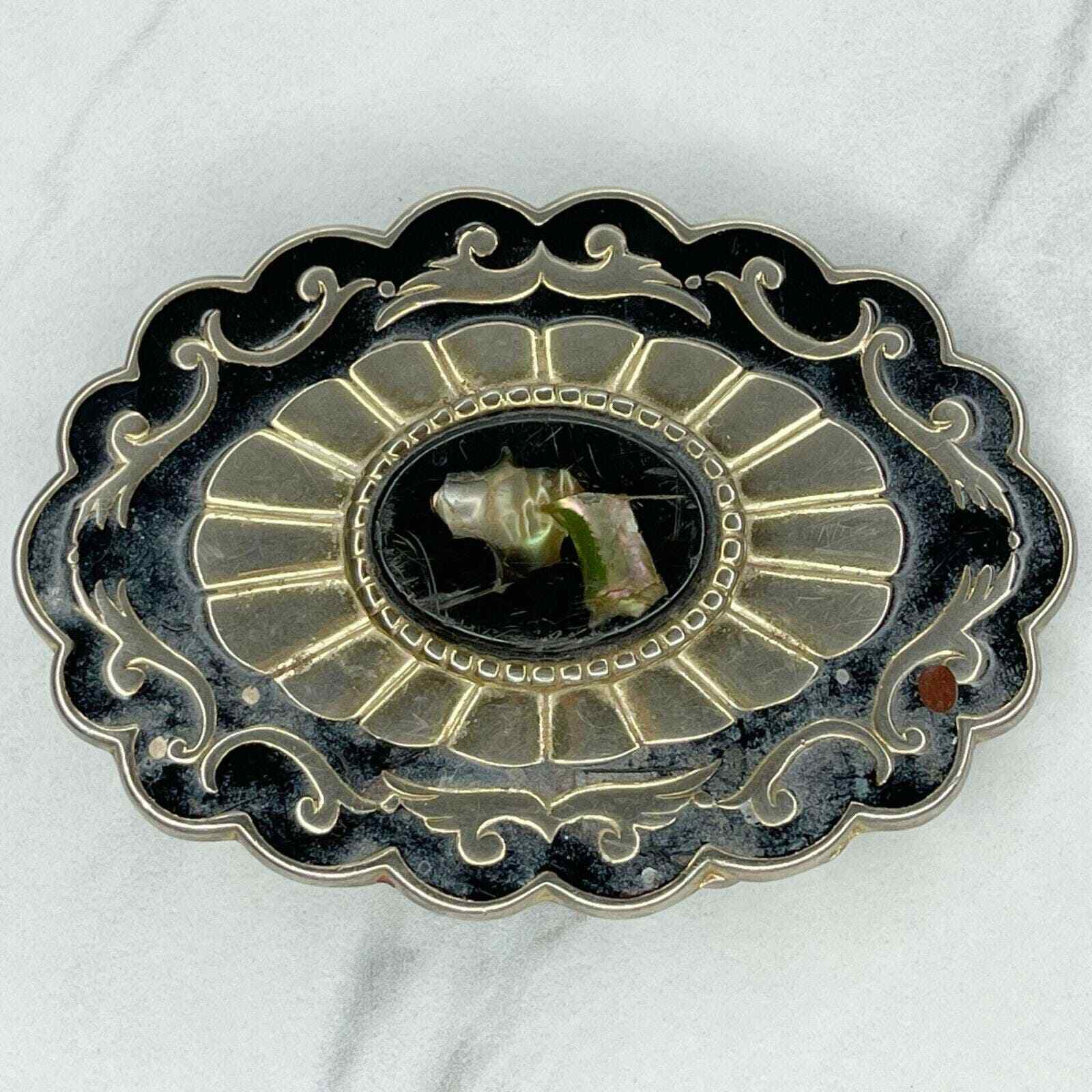 Vintage Scalloped Abalone Shell Inlay Western Style Belt Buckle