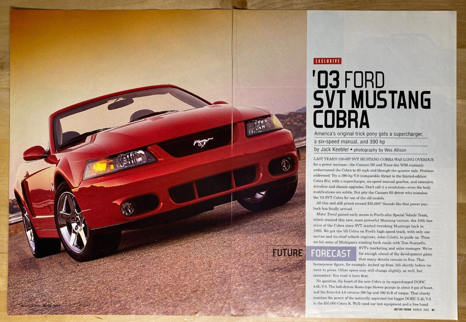 2003 Ford SVT Mustang Cobra Convertible Original Magazine Article
