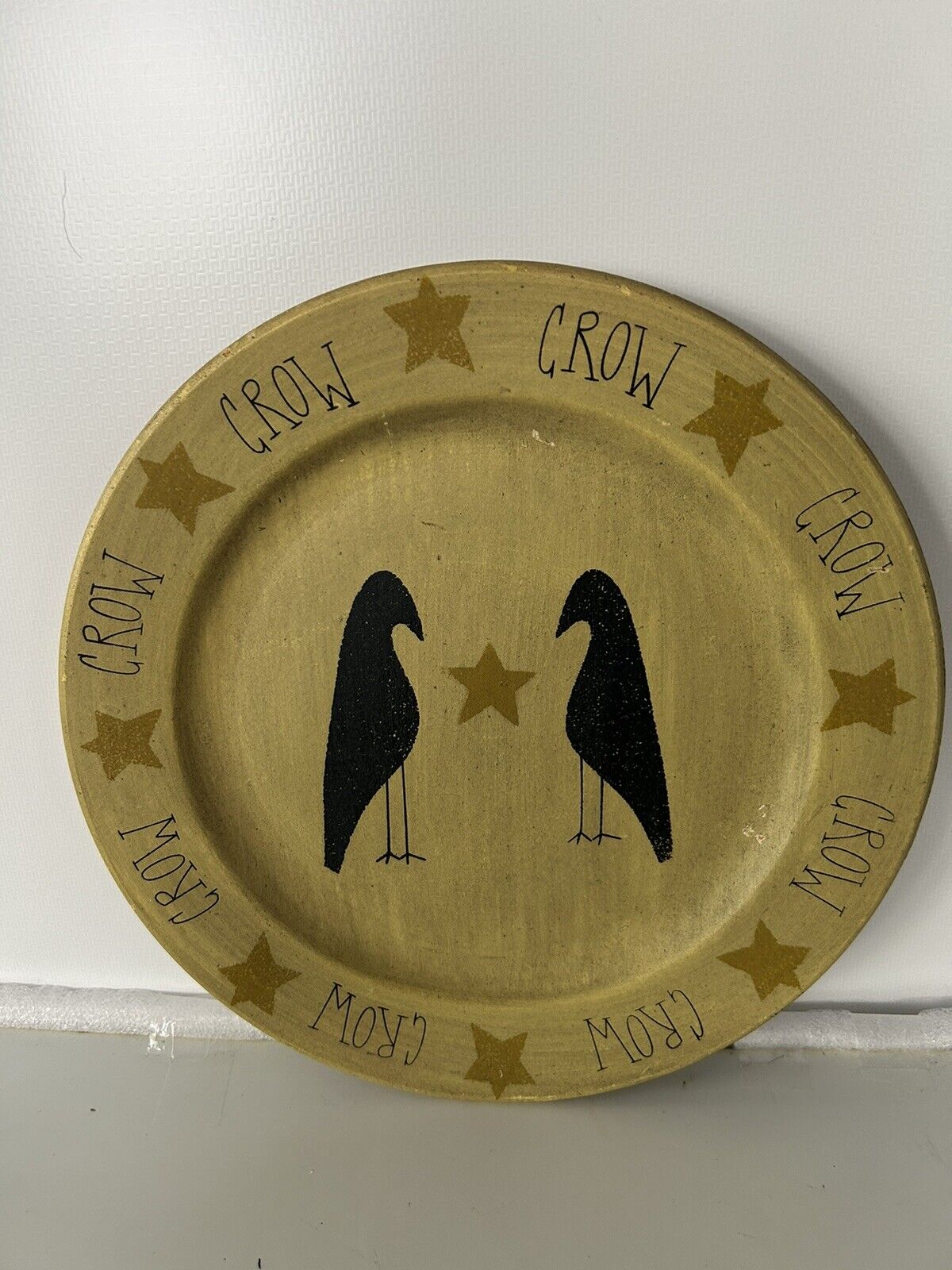 9” Plate Yellowish Color With Two Crows In The Middle