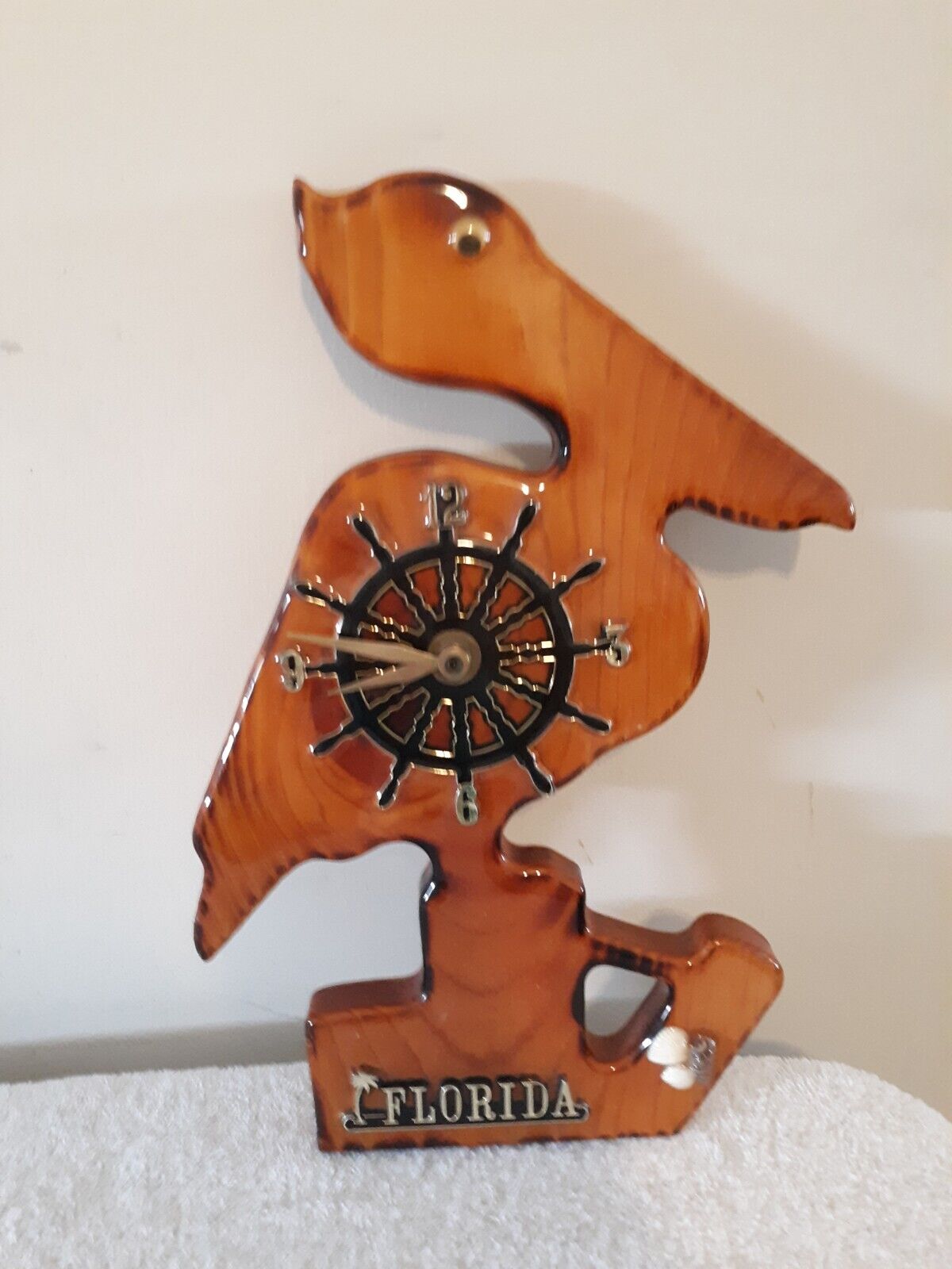 Florida Pelican Varnished Wood Clock 12\