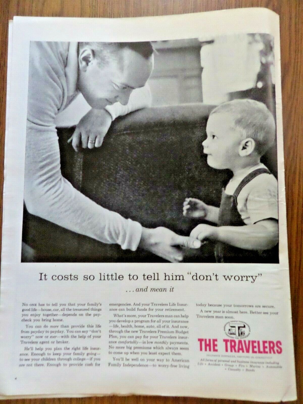 1957 Travelers Insurance Ad It Costs so Little to Tell him Don\'t Worry & Mean It