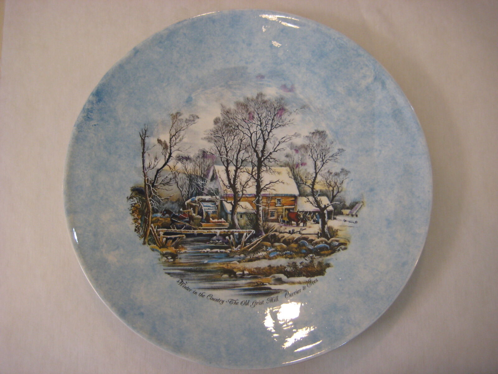 Vintage Large Currier & Ives Winter In The Country-The Old Grist Mill Plate, 14\