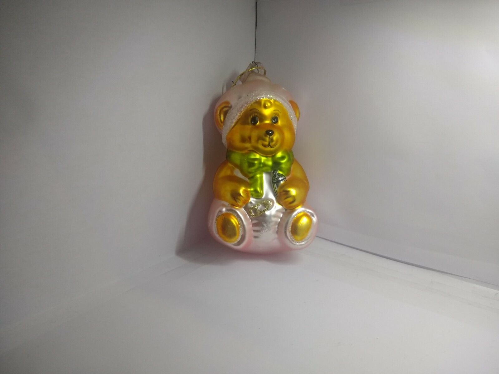 Kurt S. Adler Polonaise Komozja Hand Blown Glass Xmas bear w/ whiskey Ornament 