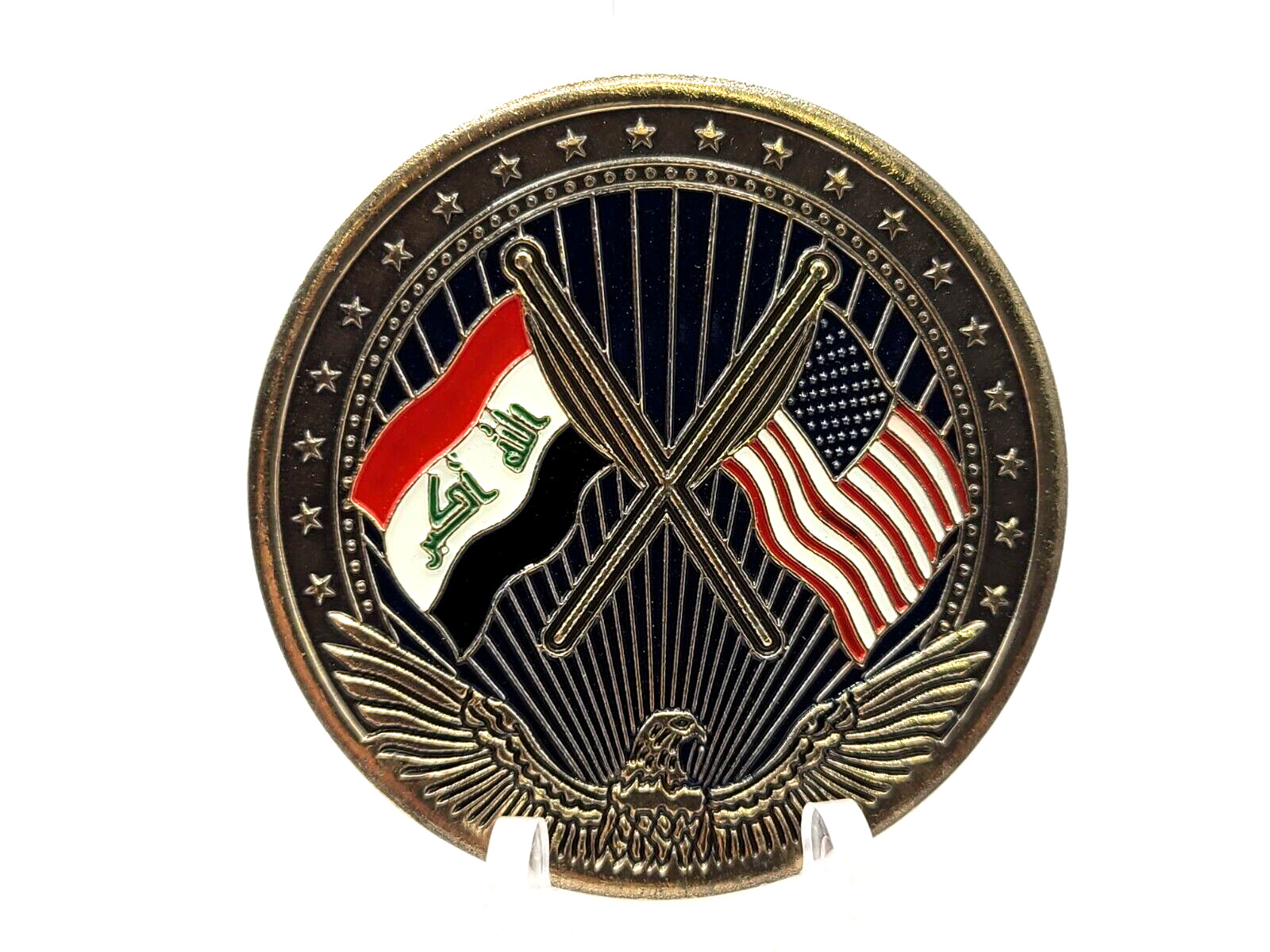Embassy of United States Baghdad Iraq OIF X\'ed US & Iraq Flags Antique Silver