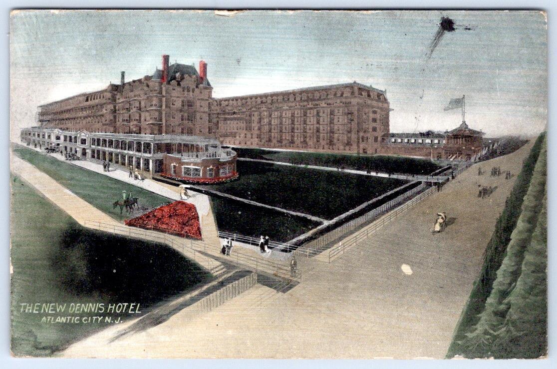 1907 THE NEW HOTEL DENNIS BOARDWALK EXTERIOR VIEW ATLANTIC CITY NJ POSTCARD