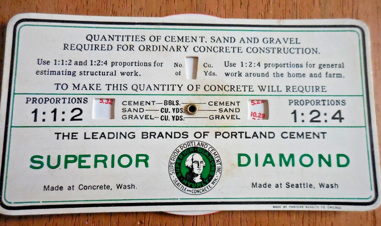 Concrete Calculator Superior Advertising Seattle Concrete Washington 1922