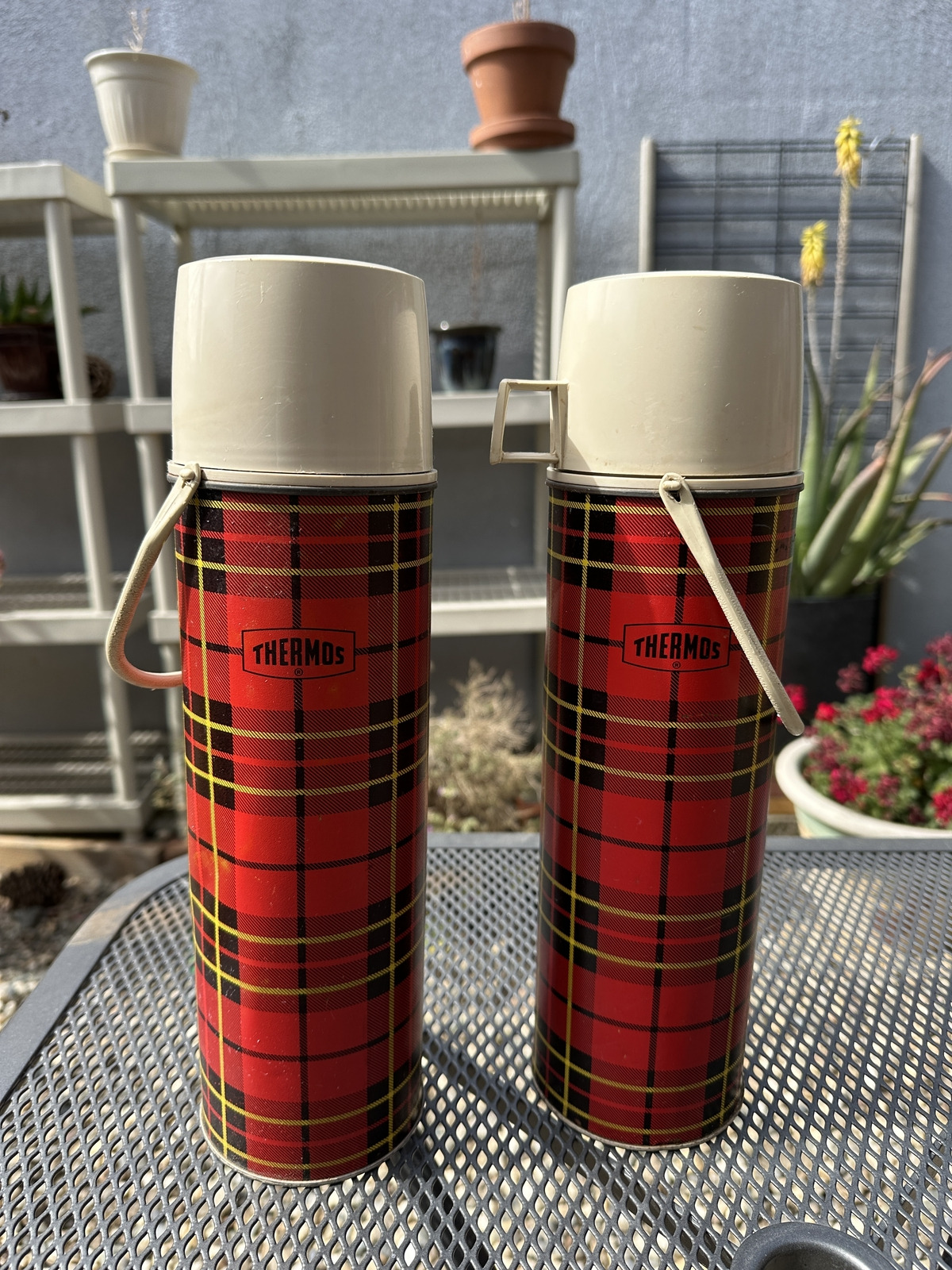 Vintage 1973 King Seeley Red Plaid Thermos (Pair of 2) - More than 40 years old