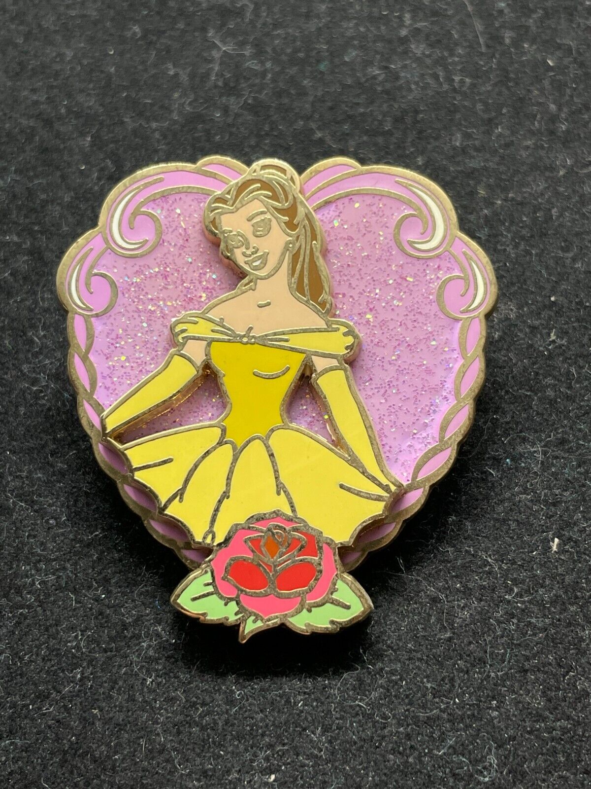 Disney Pin - DLRP - Princess Sparkle Heart Belle Rose Beauty Beast Glitter 33589