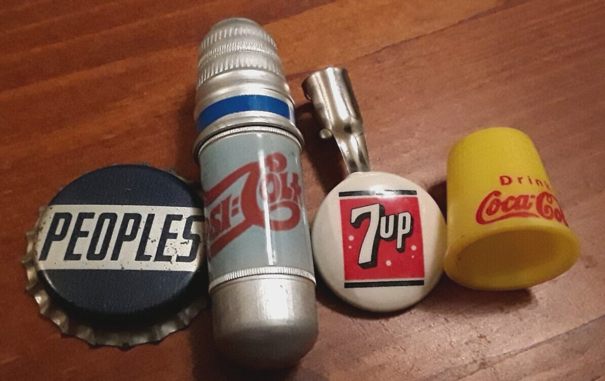 Vintage SODA Item LOT Pepsi Coca-Cola 7-UP Pencil Topper Peoples Bottle Cap