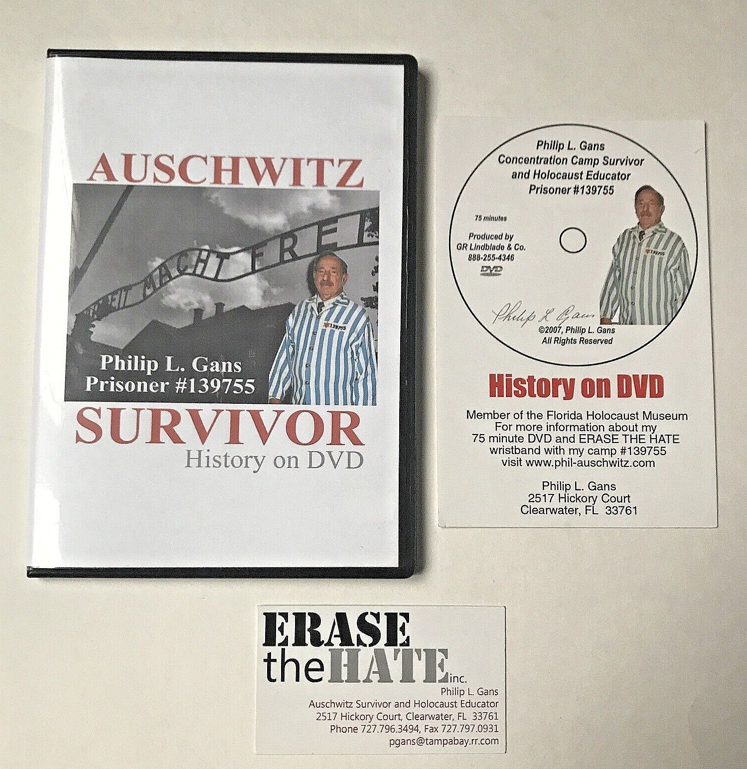 Signed Holocaust Auschwitz Prisoner Survivor Philip L. Gans HISTORY ON DVD Cards