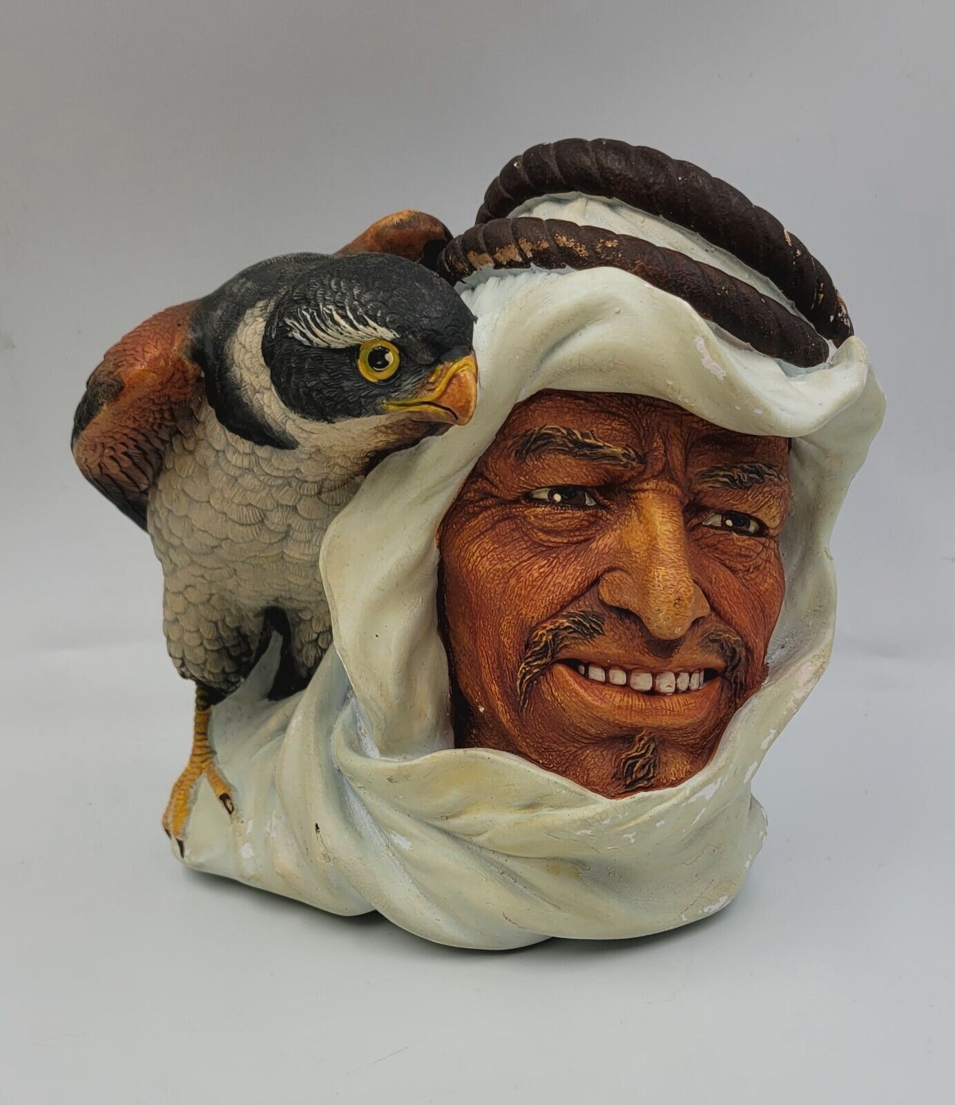 Vintage Legend Products Chalkware Head Eastern Hawk Arab Man Made In England 