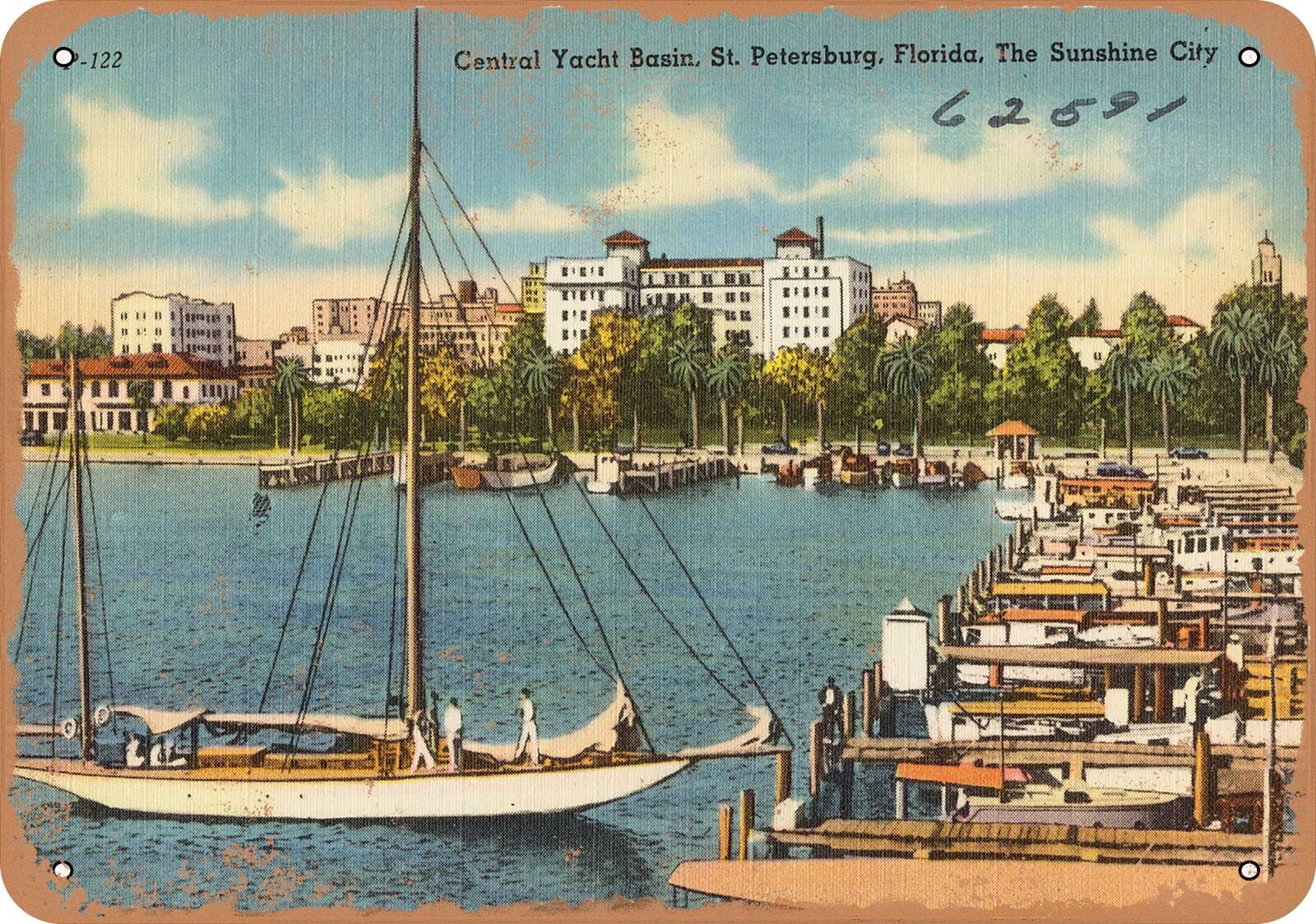 Metal Sign - Florida Postcard - Central yacht basin, St. Petersburg, Florida, t