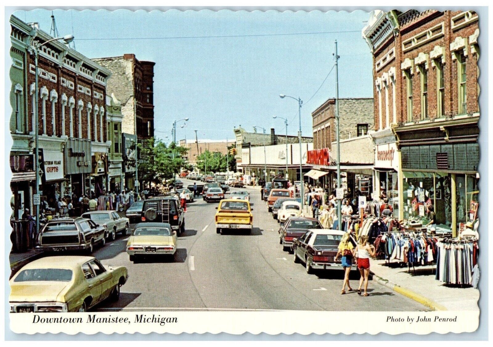 c1970\'s Downtown Street View Cars Stores Manistee Michigan MI Vintage Postcard