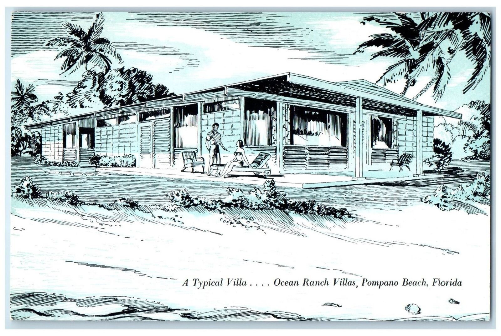 c1950\'s Ocean Ranch Villas & Restaurant Seashore Pompano Beach Florida Postcard