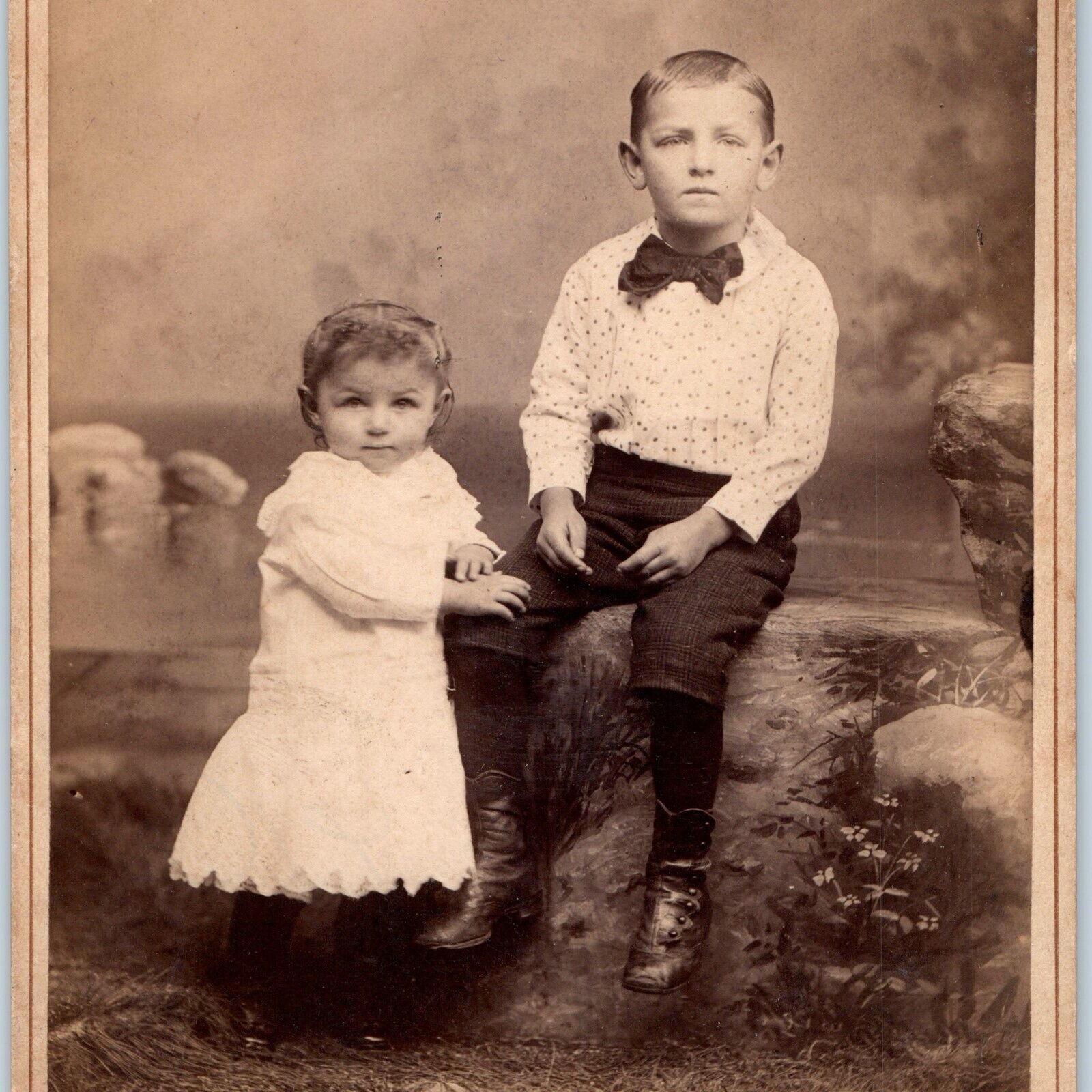c1880s Reading, PA Cute Big Brother Little Sister Cabinet Card Photo Fritz B14