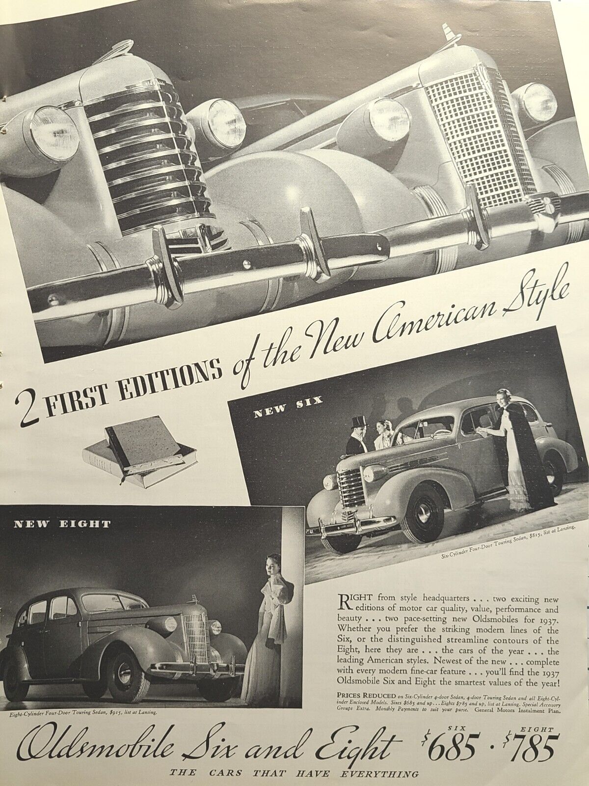 Oldsmobile Six and Eight Touring Sedan Art Deco Vintage Print Ad 1936