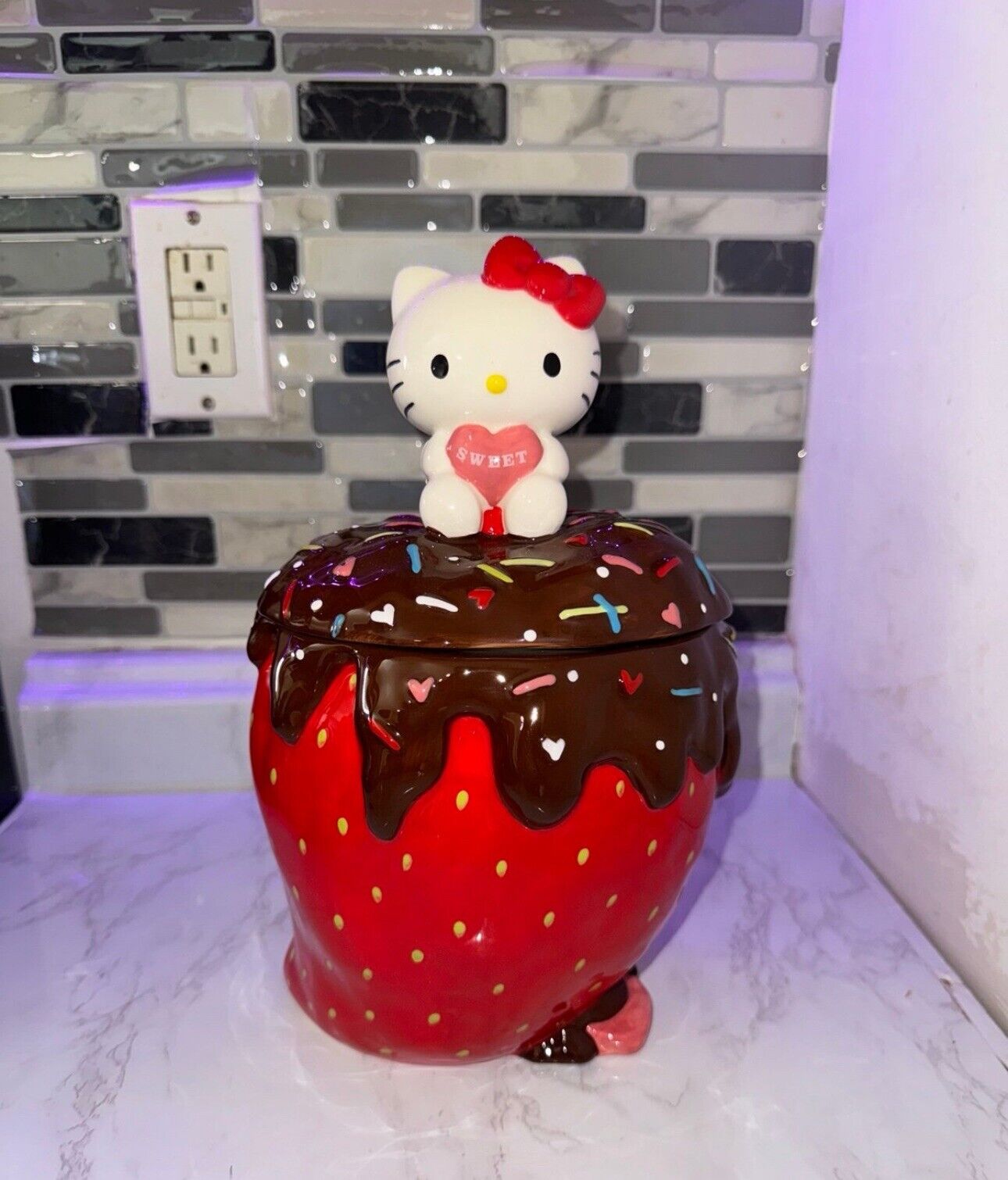 Hello Kitty BlueSky CHOCOLATE COVERED STRAWBERRY Cookie Jar-SHIPPED W CARE